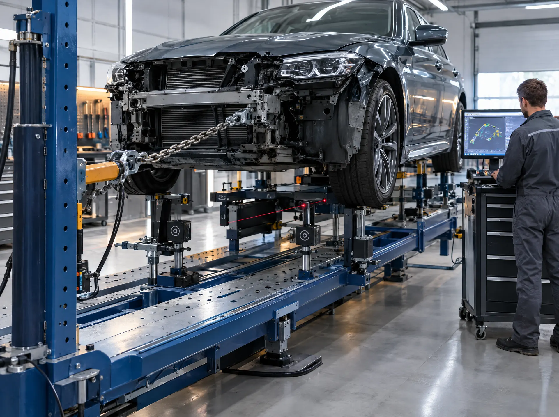 Автомобиль на стапеле с измерительной системой